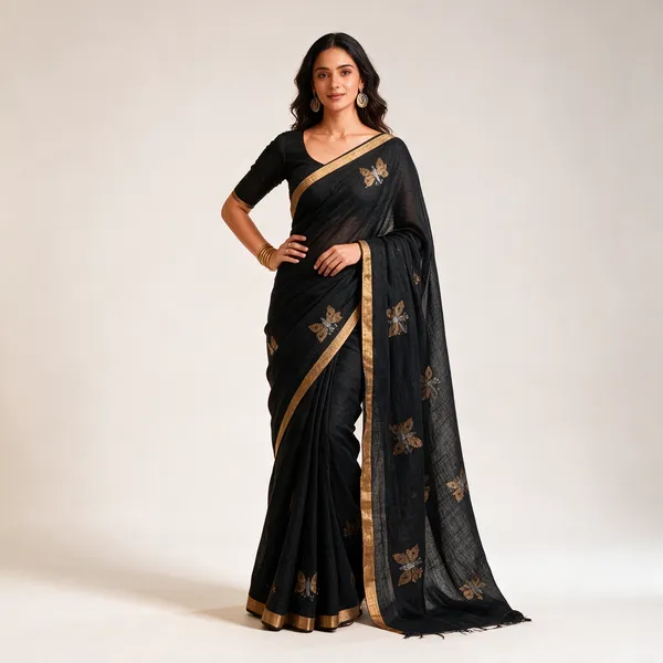 Black_Cotton_Handwoven_Butterfly_Motif_Saree_For_Women