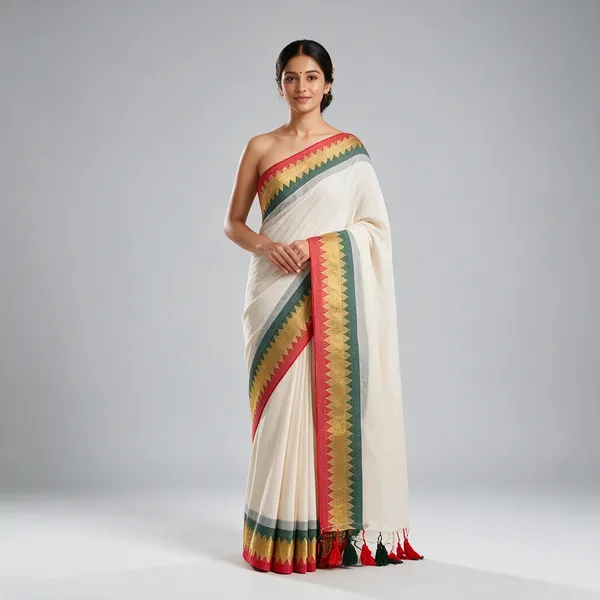 Cream_Mul_Cotton_Handloom_Woven_Border_Saree_For_Women