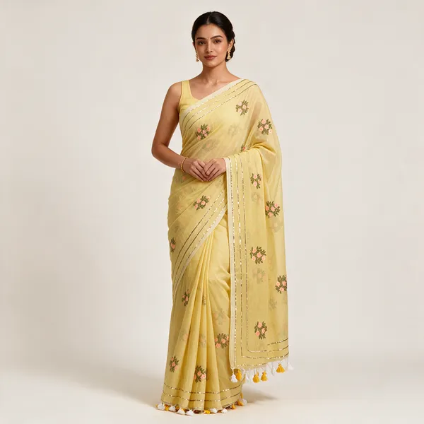 Lime_Mul_Cotton_Embroidery_Floral_Embroidered_Silver_Border_Saree_For_Women