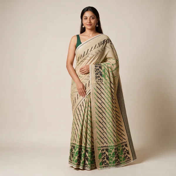 Beige_Jamdani_Silk_Printed_Saree_For_Women