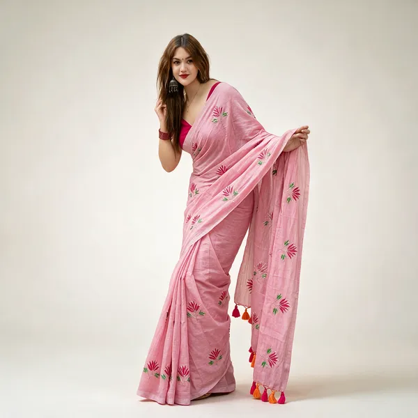 Pink_Mul_Cotton_Embroidery_Floral_Embroidered_Saree_For_Women