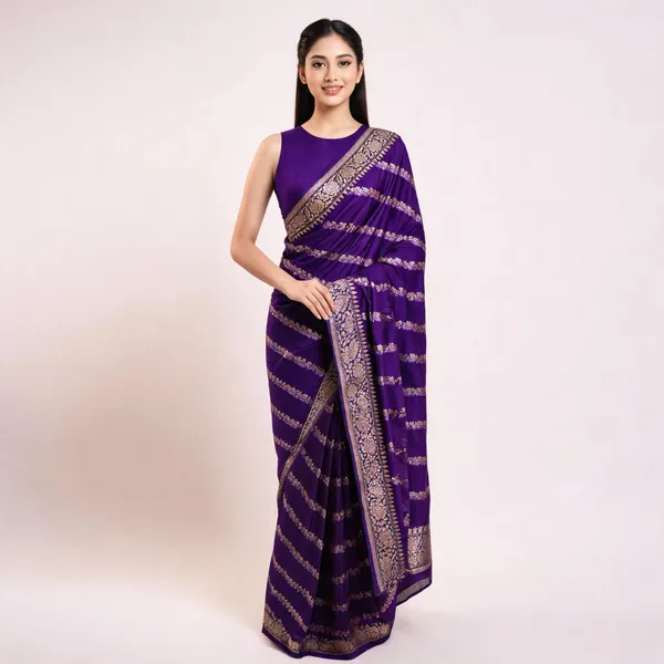 Purple_Katan_Silk_Zari_Work_Diagonal_Stripe_Banarasi_Saree_For_Women