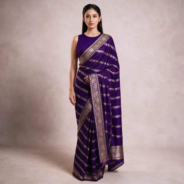 Purple_Katan_Silk_Zari_Work_Diagonal_Stripe_Banarasi_Saree_For_Women