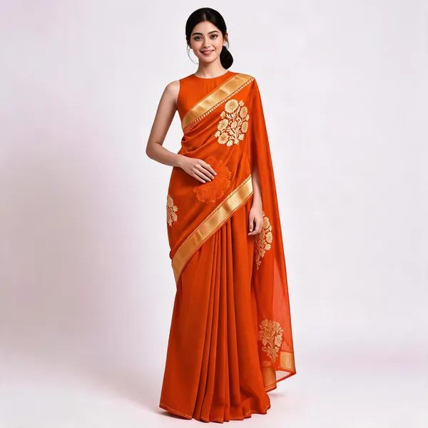 Orange_Kora_Organza_Zari_Work_Banarasi_Saree_For_Women