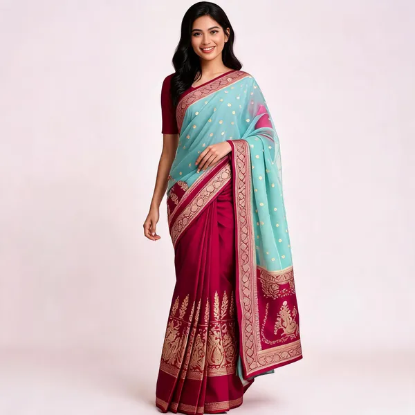 Turquoise_Kora_Organza_Zari_Work_Buti_Banarasi_Saree_For_Women
