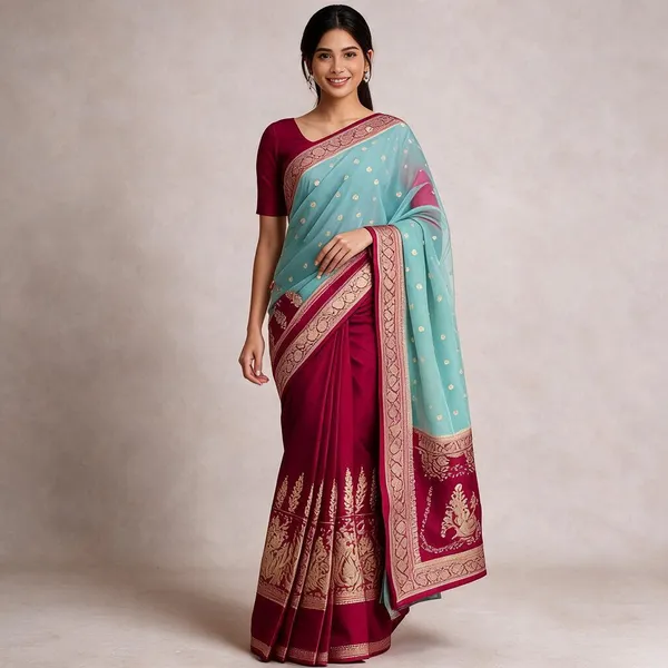 Turquoise_Kora_Organza_Zari_Work_Buti_Banarasi_Saree_For_Women