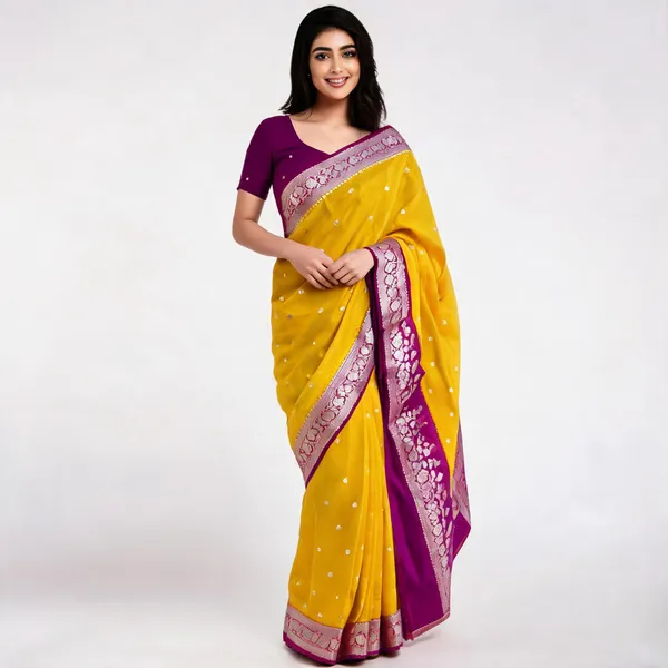 Yellow_Kora_Organza_Zari_Work_Buti_Banarasi_Saree_For_Women