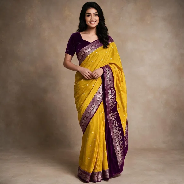 Yellow_Kora_Organza_Zari_Work_Buti_Banarasi_Saree_For_Women