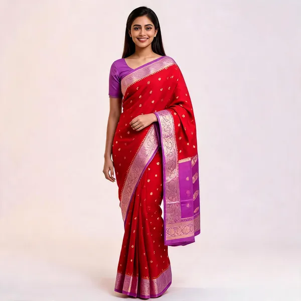 Red_Kora_Organza_Zari_Work_Buti_Banarasi_Saree_For_Women