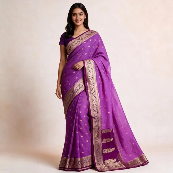Purple_Kora_Organza_Zari_Work_Buti_Banarasi_Saree_For_Women