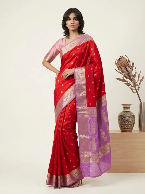 Red_Kora_Organza_Zari_Work_Buti_Banarasi_Saree_For_Women