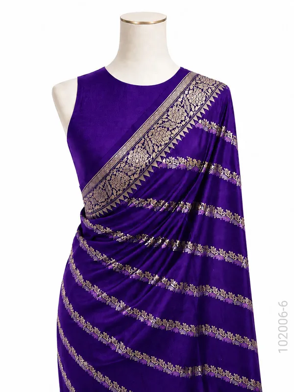 Katan_Silk_Zari_Work_Diagonal_Stripe_Banarasi_Saree