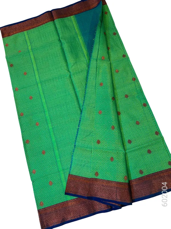 Green_Woven_Contrast_Border_Cotton_Silk_Saree