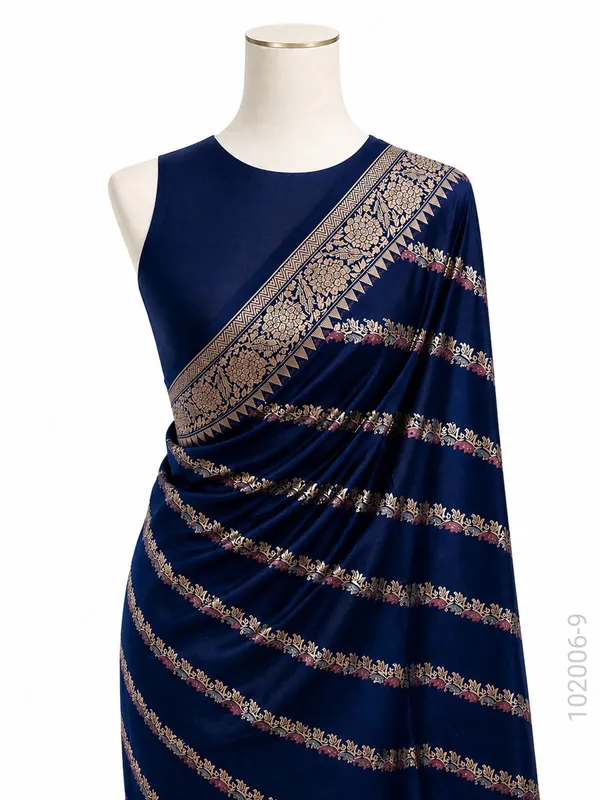 Katan_Silk_Zari_Work_Diagonal_Stripe_Banarasi_Saree