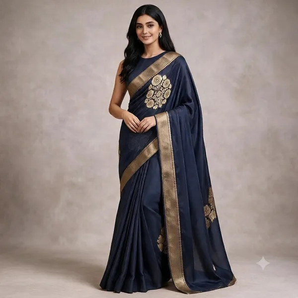 Navy_Blue_Kora_Organza_Zari_Work_Banarasi_Saree_For_Women