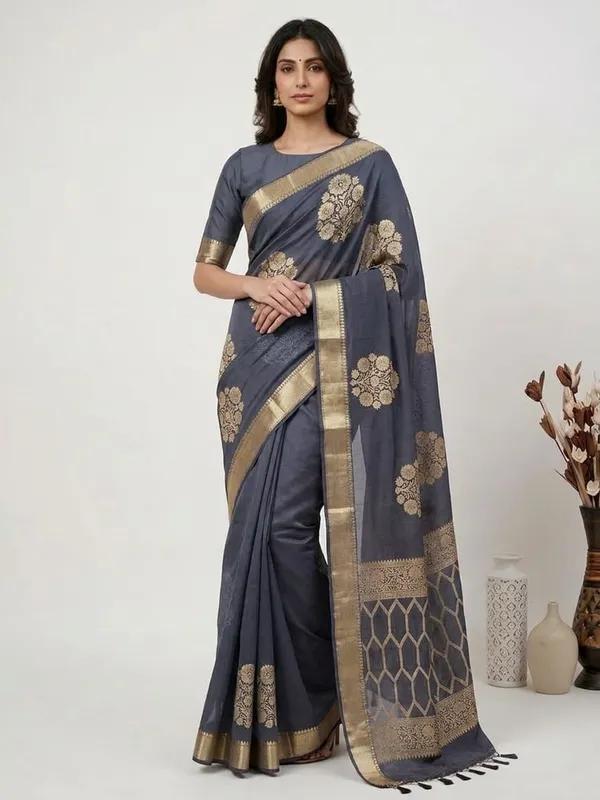 Navy_Blue_Kora_Organza_Zari_Work_Banarasi_Saree_For_Women