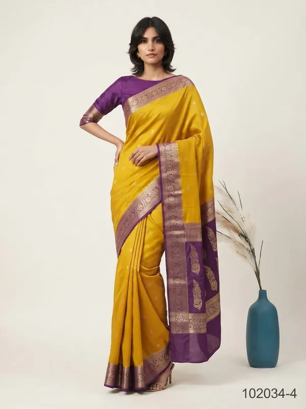Yellow_Kora_Organza_Zari_Work_Buti_Banarasi_Saree_For_Women