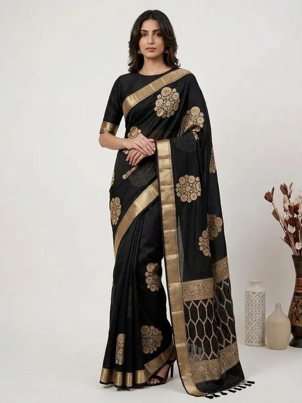 Black_Kora_Organza_Zari_Work_Designer_Banarasi_Saree_For_Women