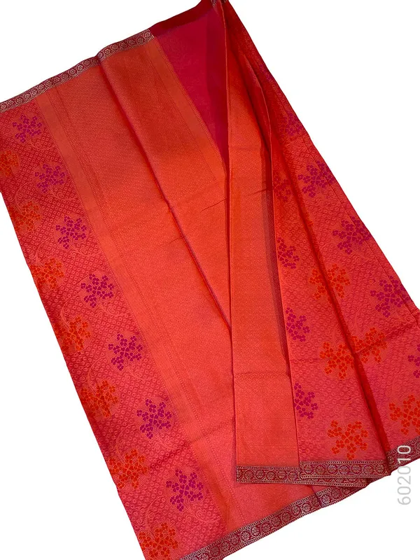 Orange_Floral_Print_Cotton_Silk_Saree