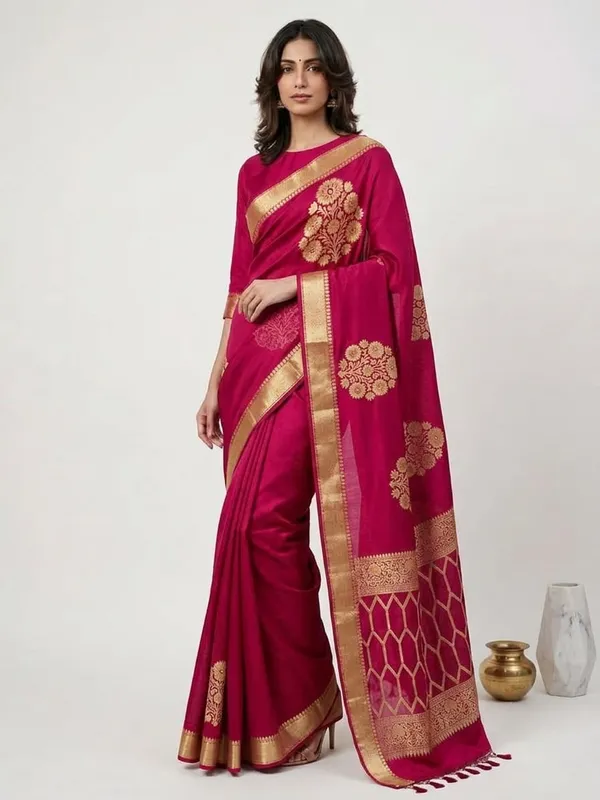 Magenta_Kora_Organza_Zari_Work_Designer_Banarasi_Saree_For_Women