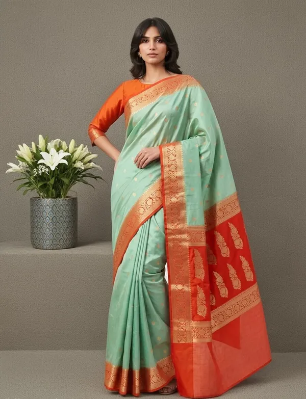 Green_Kora_Organza_Zari_Work_Buti_Banarasi_Saree_For_Women