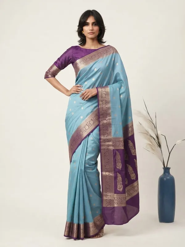 Blue_Kora_Organza_Zari_Work_Buti_Banarasi_Saree_For_Women