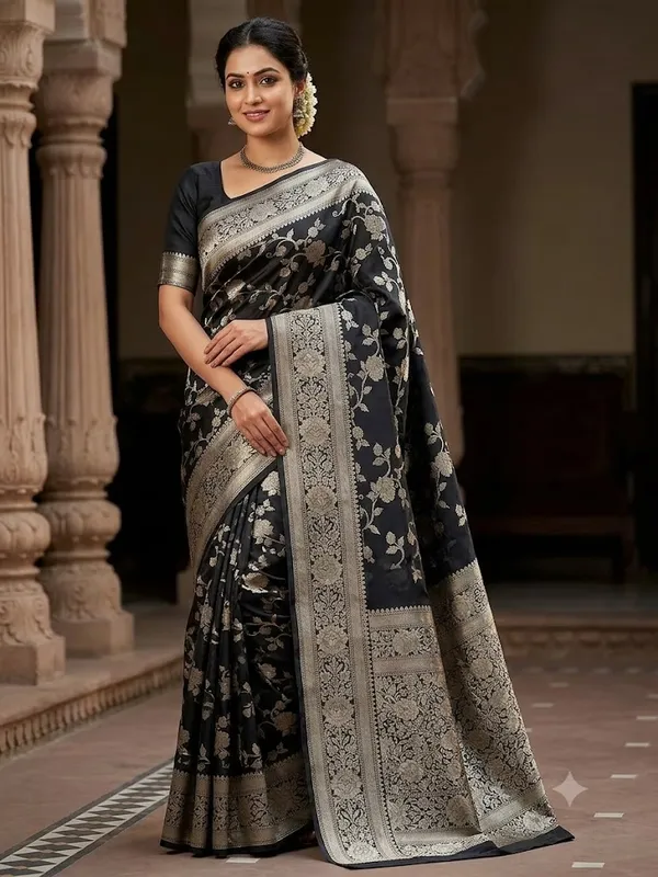 Black_Katan_Silk_Zari_Work_Banarasi_Saree_For_Women