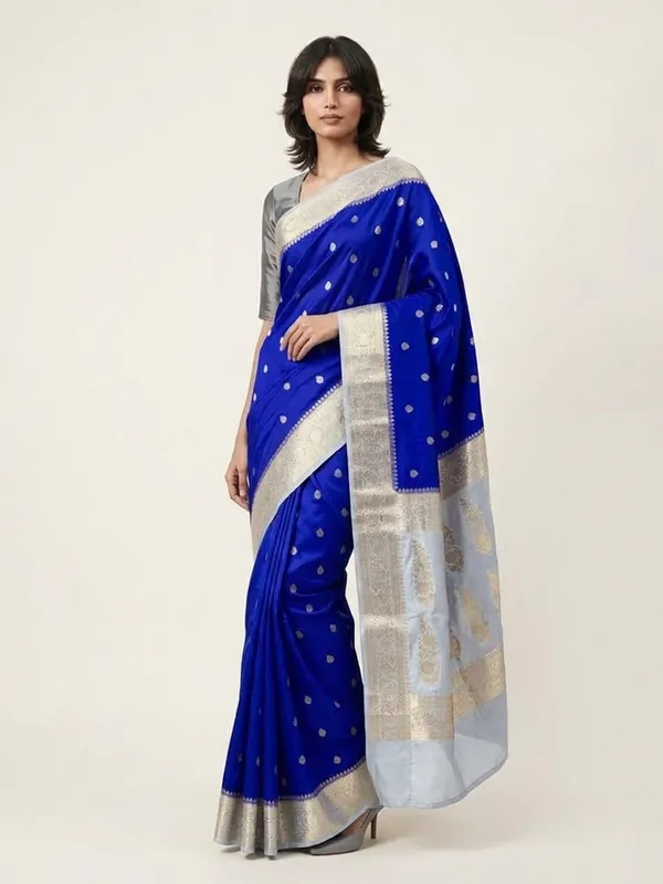 Blue_Kora_Organza_Zari_Work_Buti_Banarasi_Saree_For_Women