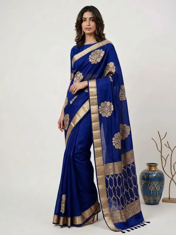 Blue_Kora_Organza_Zari_Work_Banarasi_Saree_For_Women