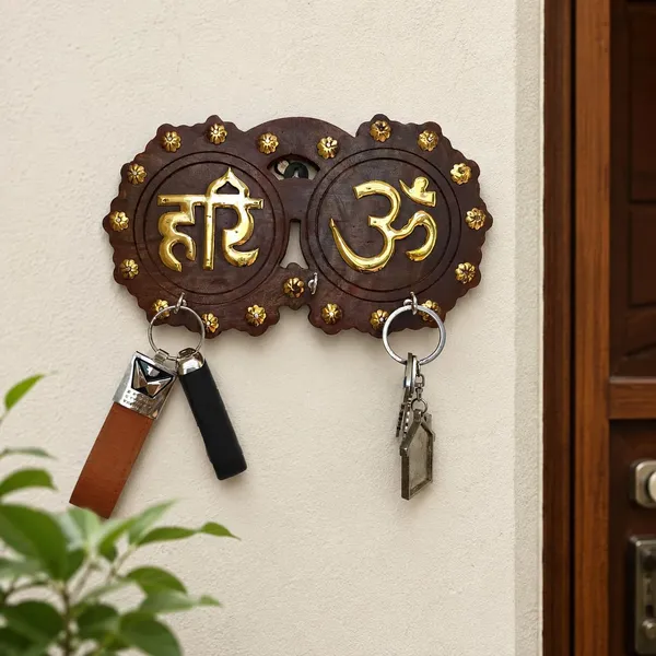 Wall_Mounted_Wooden_Key_Holder_Wth_Om_And_Hari_Symbols