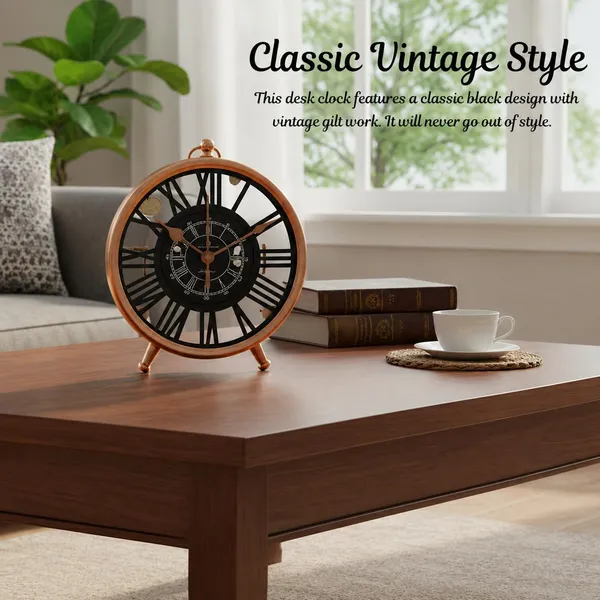 Vintage_Table_Alarm_with_Roman_Numerals_|_Battery_Operated_Analog_Timepiece_for_Living_Room,_Bedroom_&_Office_Desk_|_Classic_Decorative_Tabletop_Decor_|_Rose_Gold_&_Black