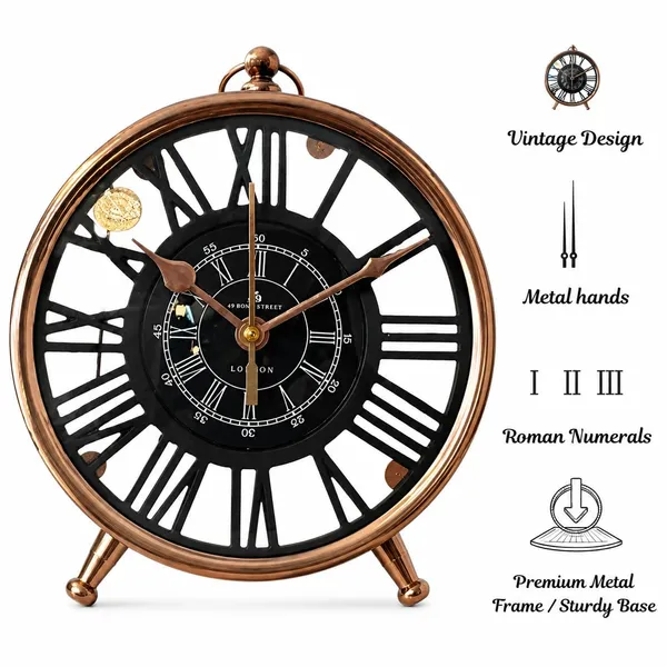 Vintage_Table_Alarm_with_Roman_Numerals_|_Battery_Operated_Analog_Timepiece_for_Living_Room,_Bedroom_&_Office_Desk_|_Classic_Decorative_Tabletop_Decor_|_Rose_Gold_&_Black
