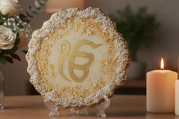 VOGUISH_Ek_Onkar_Resin_Art_Showpiece_with_Metal_Stand_|_Waheguru_Ik_Onkar_Sikh_Religious_Table_Decor_|_Handmade_Gold_&_Silver_Decorative_Plate_for_Home,_Office_&_Mandir_|_Housewarming_Gift_|_8_Inch