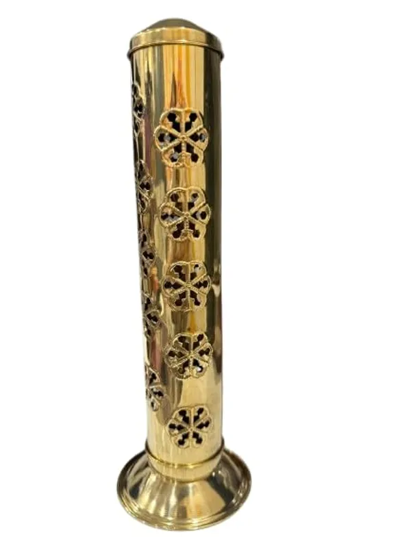 Brass_Incense_Holder_With_Flower_Symbol_Cutwork,_Gold_Finish,_Spiritual_Decor_For_Meditation