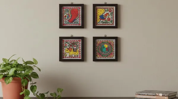 Madhubani_Painting_Framed_Wall_Plates_||_Set_Of_4