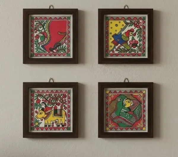 Madhubani_Painting_Framed_Wall_Plates_||_Set_Of_4