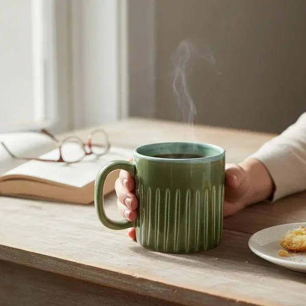 Cacti_Rib_Ceramic_Coffee_&_Tea_Mug_?_Olive_Green_Stoneware_Cup_(320ml)