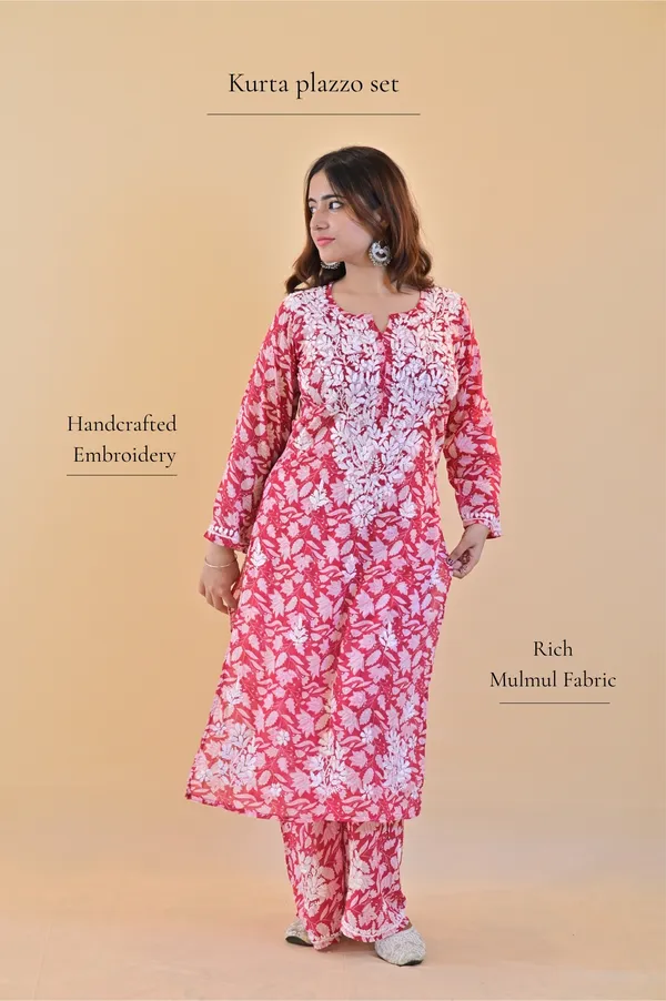 Pink_Floral_Print_Straight_Kurta_Set_For_Women