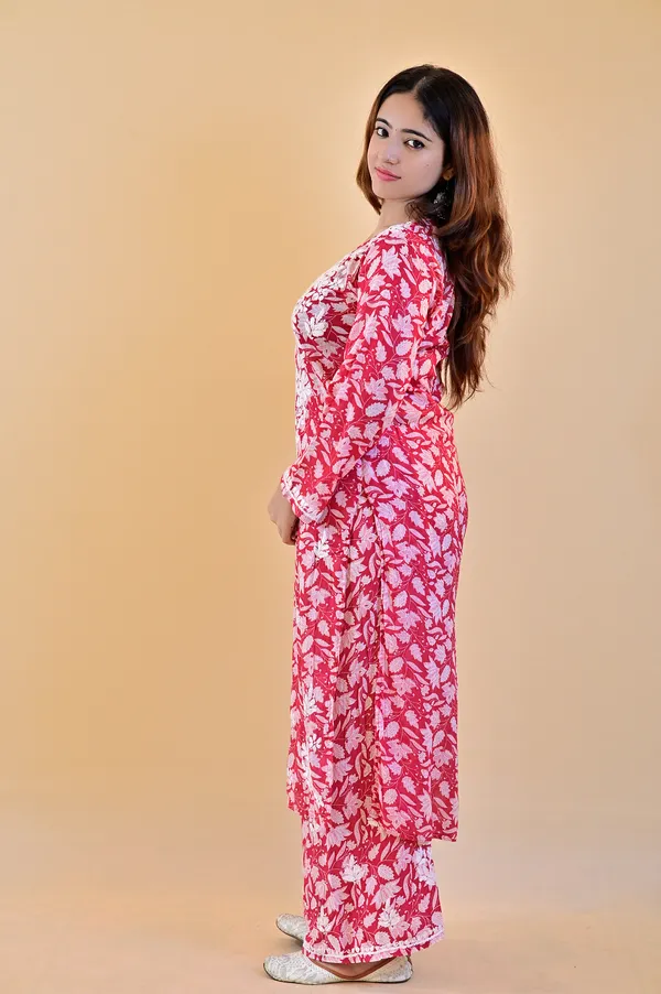 Pink_Floral_Print_Straight_Kurta_Set_For_Women