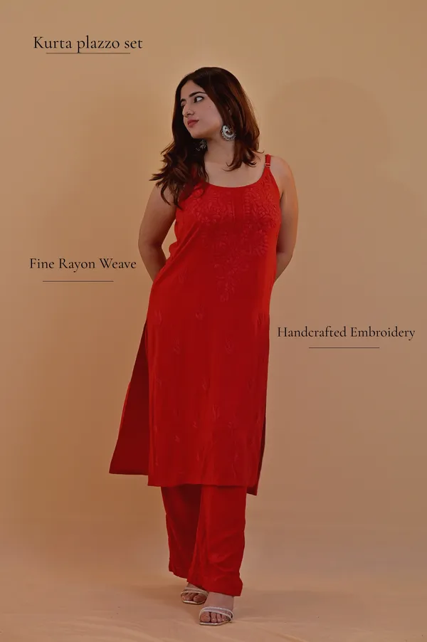 Red_Sleeveless_Kurta_Set_For_Women