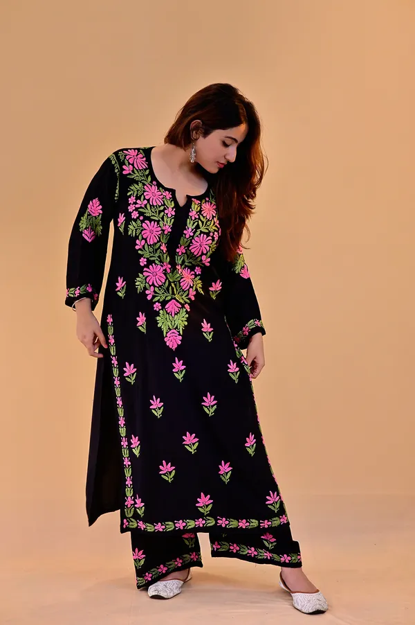 Black_Rayon_Floral_Embroidered_Kurta_Palazzo_Set_For_Women