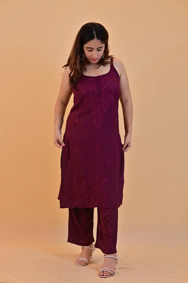 Maroon_Embroidered_Kurta_Set_For_Women