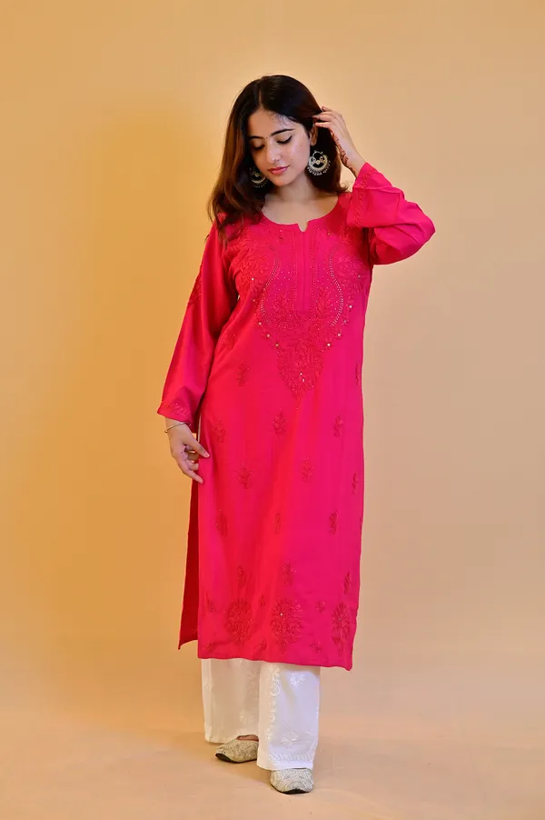 Pink_Rayon_Straight_Kurta_For_Women