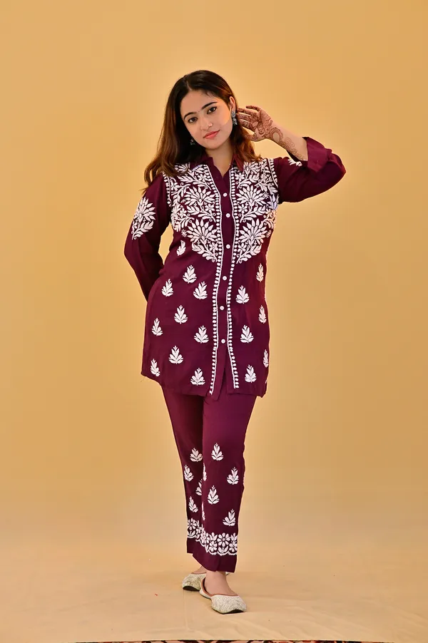 Maroon_Rayon_Embroidered_Co_Ord_Set_For_Women