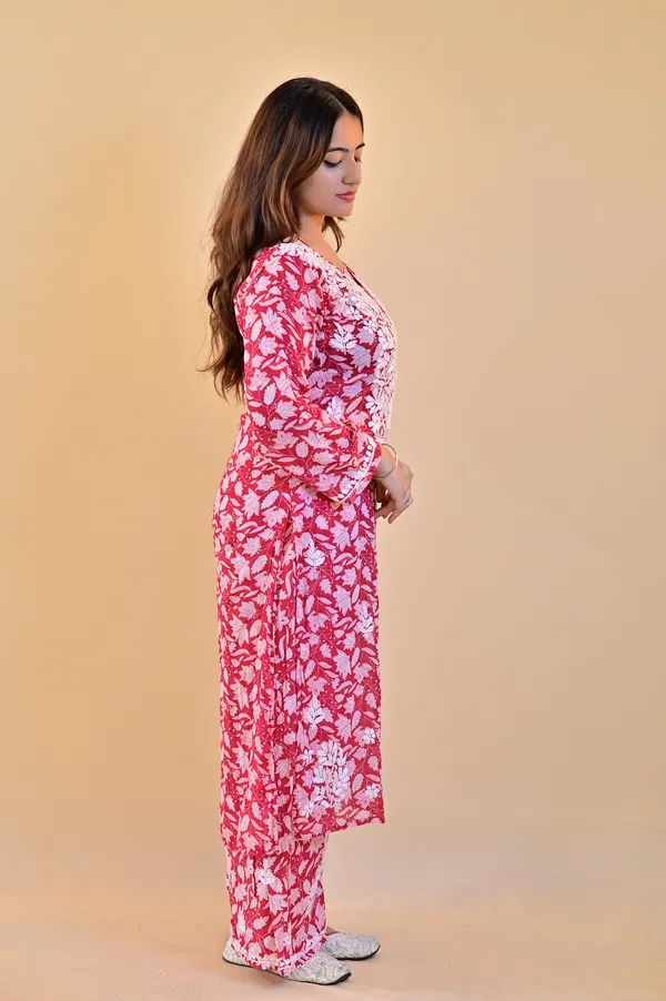 Pink_Floral_Print_Straight_Kurta_Set_For_Women