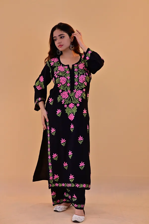 Black_Rayon_Floral_Embroidered_Kurta_Palazzo_Set_For_Women