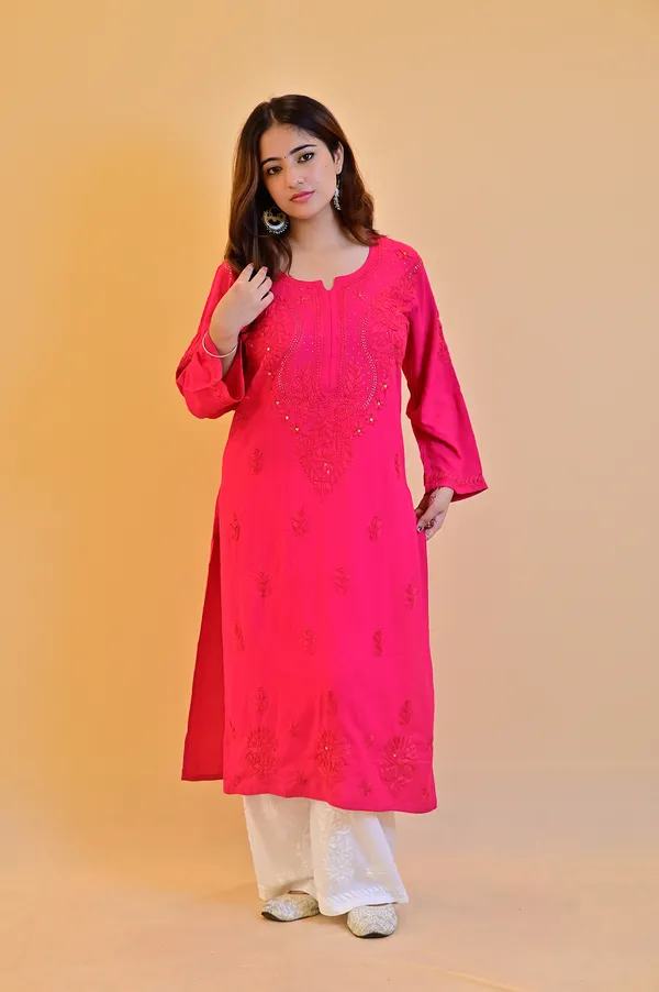 Pink_Rayon_Straight_Kurta_For_Women