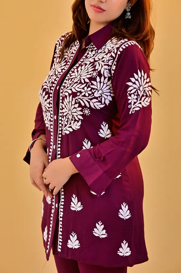 Maroon_Rayon_Embroidered_Co_Ord_Set_For_Women
