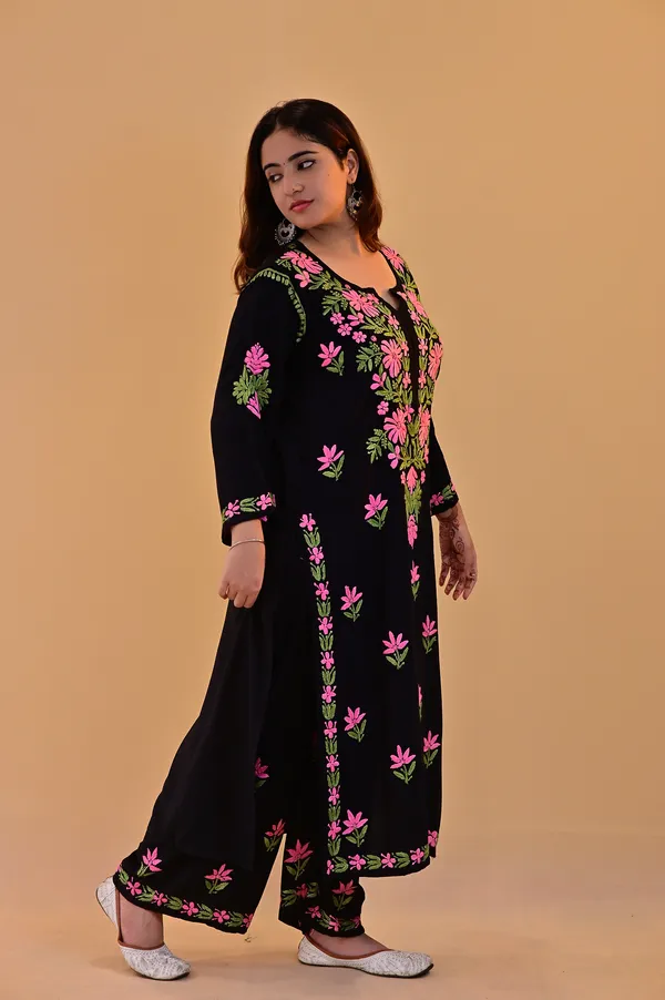 Black_Rayon_Floral_Embroidered_Kurta_Palazzo_Set_For_Women