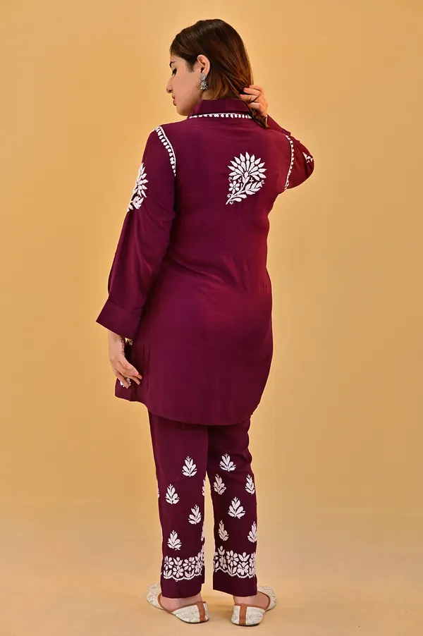 Maroon_Rayon_Embroidered_Co_Ord_Set_For_Women